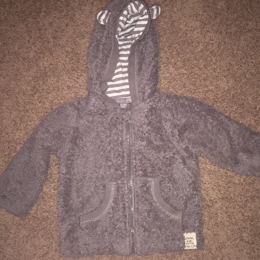 Fuzzy grey coat with cute hood